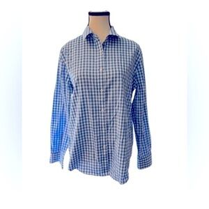 Jones New York Gingham Button Down Shirt L Blue White Check Cotton Classic